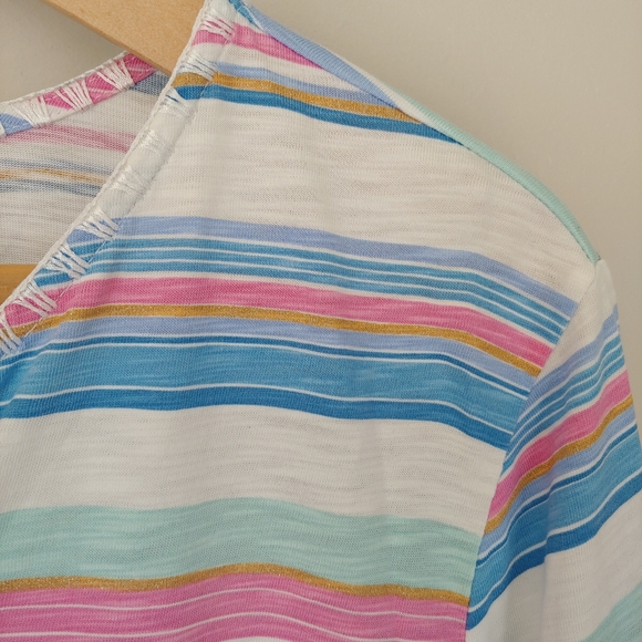 Tommy Bahama Festival Stripe Bell Sleeve Tunic Shirt Striped Size XL Cotton - Picture 9 of 12